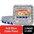 thumbnail interactive-video image 1 of Handi-Foil 8" Square Aluminum Blue Geometric Cake Pan with Lids, 3 Count, 1 of 7