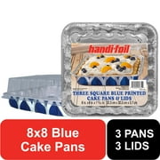 Handi-Foil 8" Square Aluminum Blue Geometric Cake Pan with Lids, 3 Count