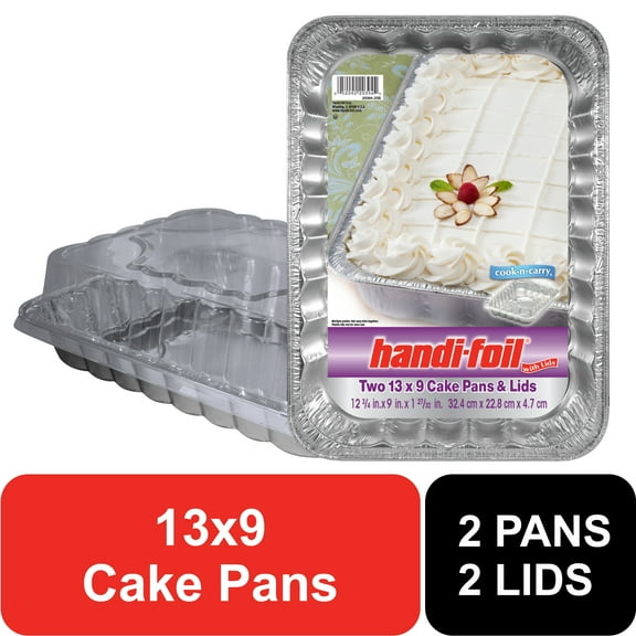 Handi-Foil 13" x 9" Aluminum Cake Pan with Lids, 2 Count