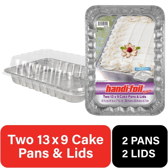 Handi-Foil 13" x 9" Aluminum Cake Pan with Lids, 2 Count
