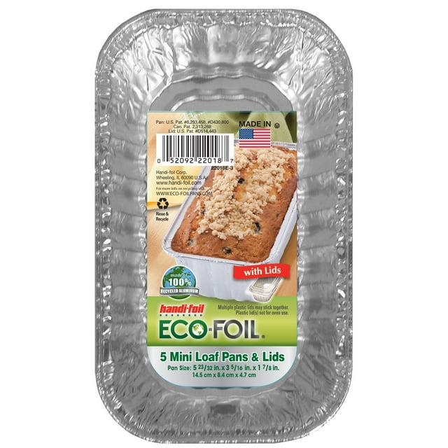 HandiFoil Aluminum 5inch Mini Loaf Pans with Lids, 5 Count Disposable