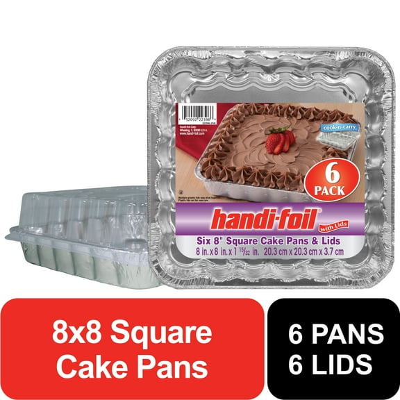 Handi-Foil 8" Square Aluminum Cake Pans with Lids, 6 Count