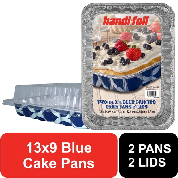 Handi-Foil Aluminum Blue Pans with Lids, 13" x 9", (2 Pack)