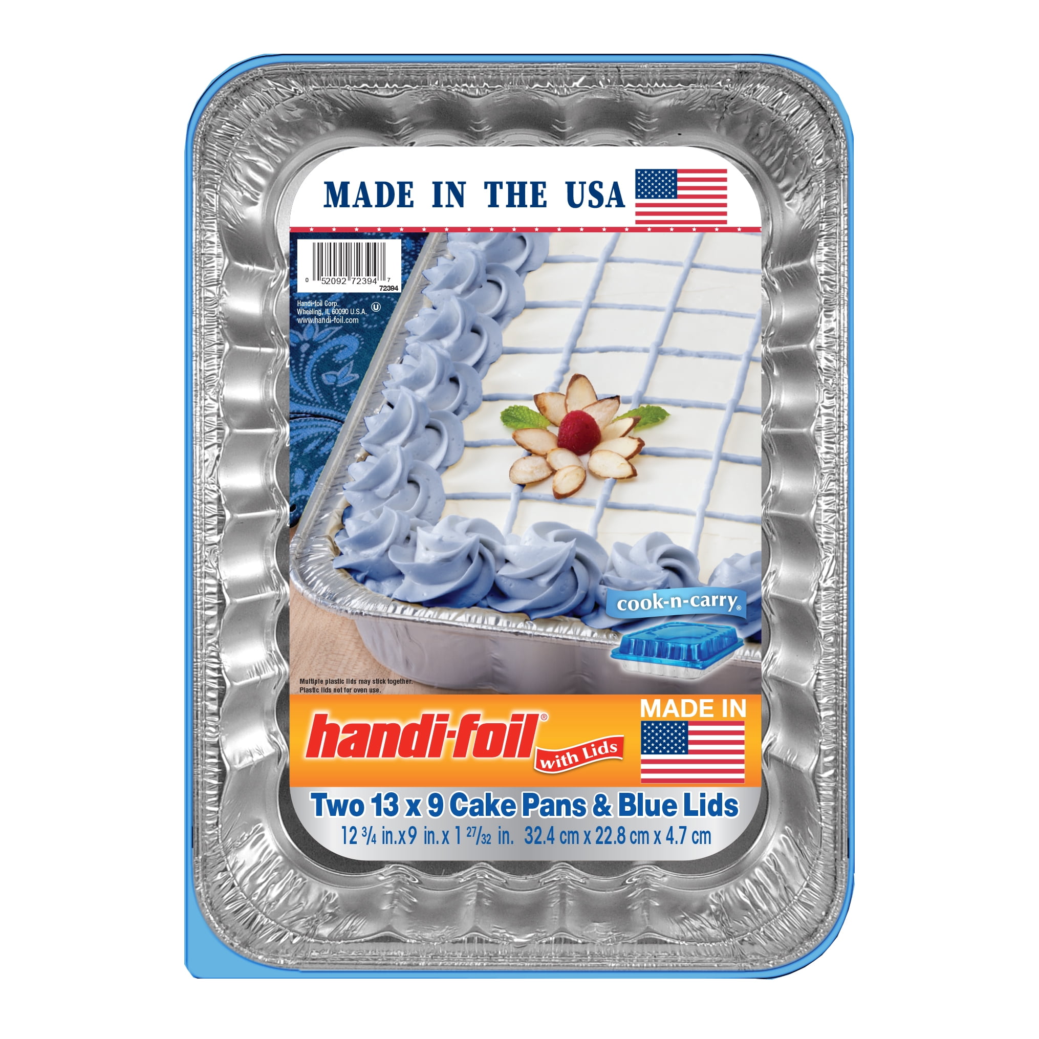 Handi-Foil Aluminum Foil 13x9 Cake Pans with Blue Lids, 2 pack