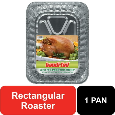 Handi-Foil Aluminum Foil Large Rectangular Rack Roaster Pan, 1 Count 16.625" x 11.875" x 2.625"