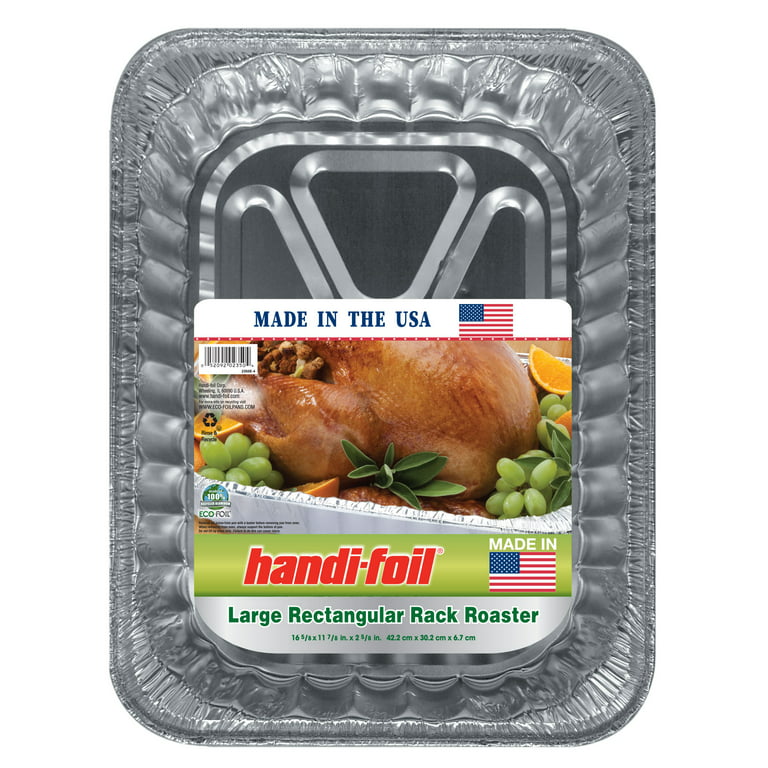 Handi-foil® Eco-Foil Oval Rack Roaster Pan with Handles - Silver