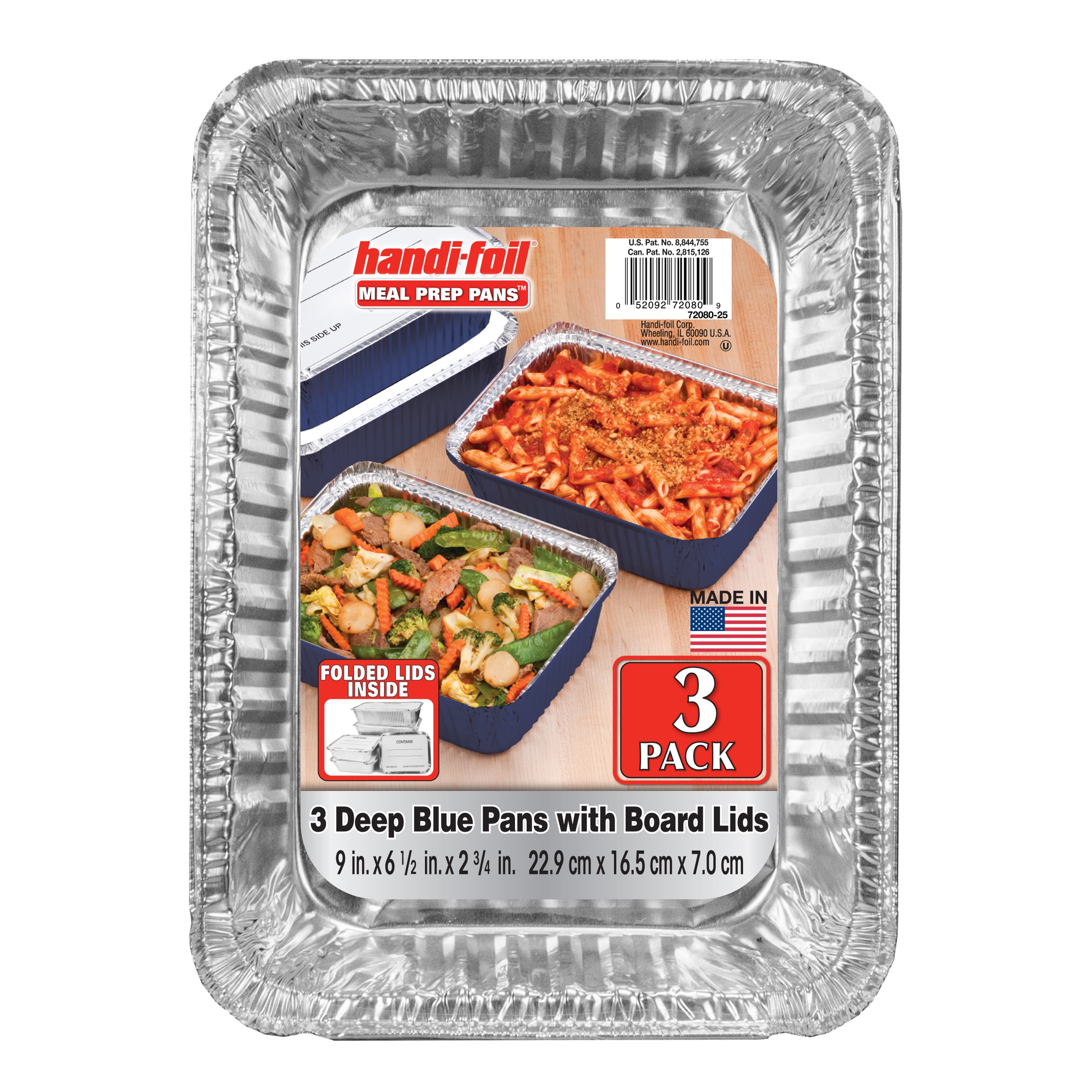 Handi-Foil Aluminum Foil Oblong Blue Meal Prep Pan with Folded Lids, 3 pack