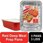 Handi-Foil Aluminum Oblong Meal Prep Pan Red with Folded Lids, 3 Count