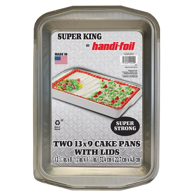 HandiFoil Aluminum Foil Super King 13" x 9" Cake Pan with Lid, 2 Count