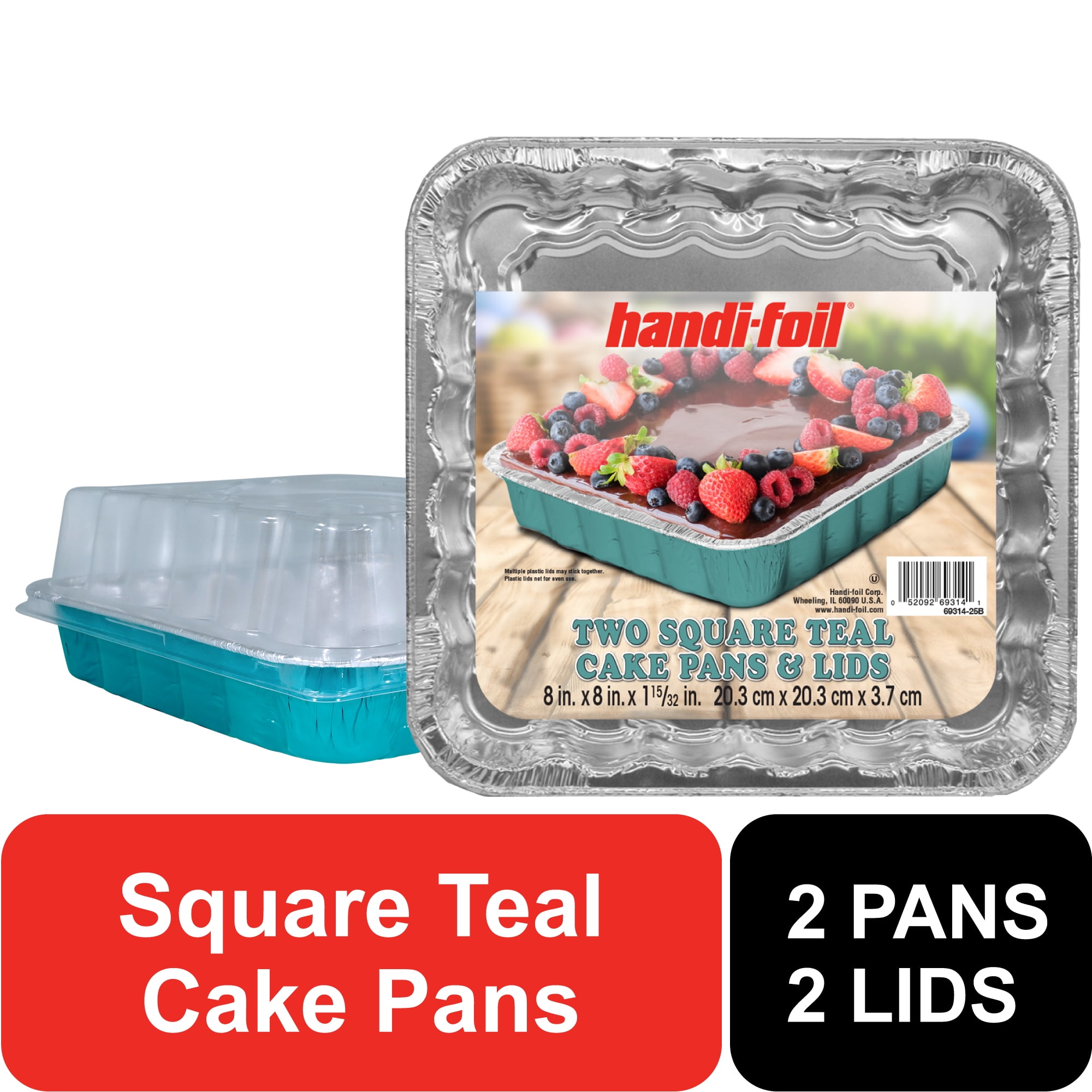 Handi-Foil 9" Square Aluminum Teal Cake Pans with Lids 2 Count