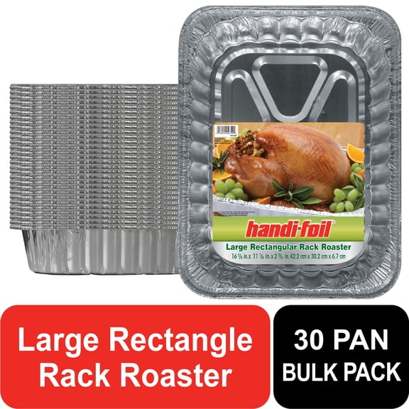 Handi-Foil / Aluminum Foilware Large Rectangular Rack Roaster Bulk Pack 30 ct With Dimensions of 16 5/8 X 11 7/8 X 2 5/8