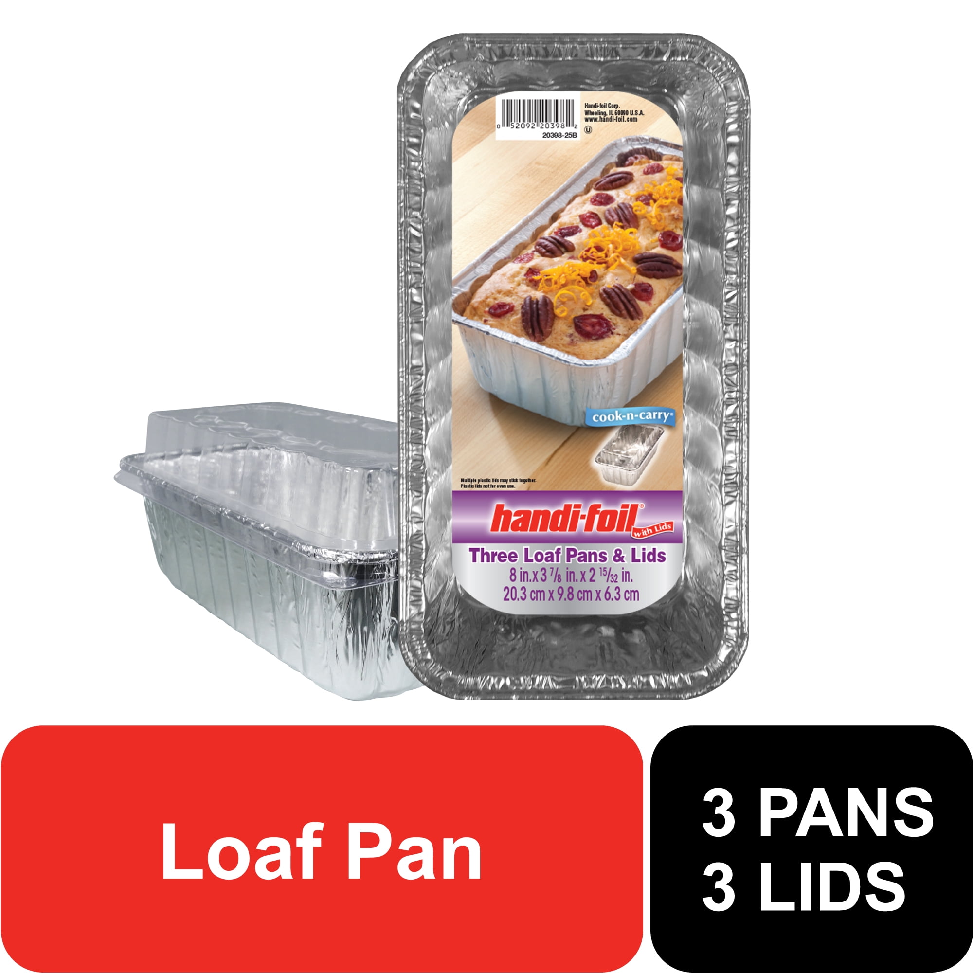Handi-Foil Aluminum Loaf Pans with Lids, 3 Count, Disposable for Easy Clean up 8" x 3.875" x 2.4"