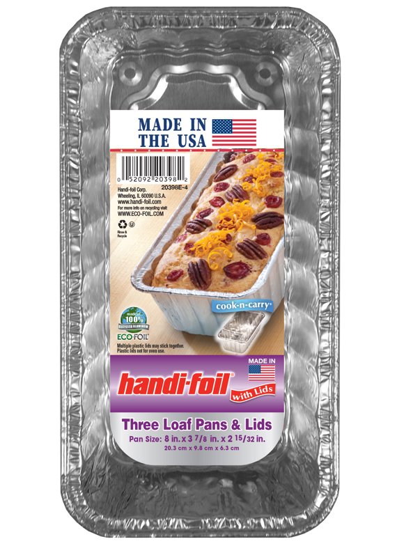 Handi-Foil Aluminum Loaf Pans with Lids, 3 Count, Disposable for Easy Clean up 8" x 3.875" x 2.4"