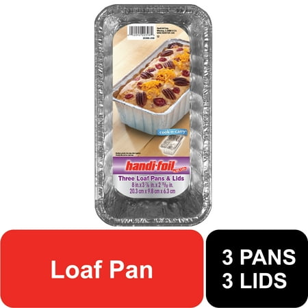 Handi-Foil Aluminum Loaf Pans with Lids, 3 Count, Disposable for Easy Clean up 8" x 3.875" x 2.4"