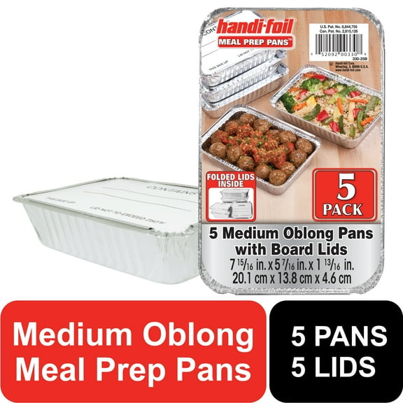 Handi-Foil Aluminum Meal Prep Pan with Lids, 5 Count