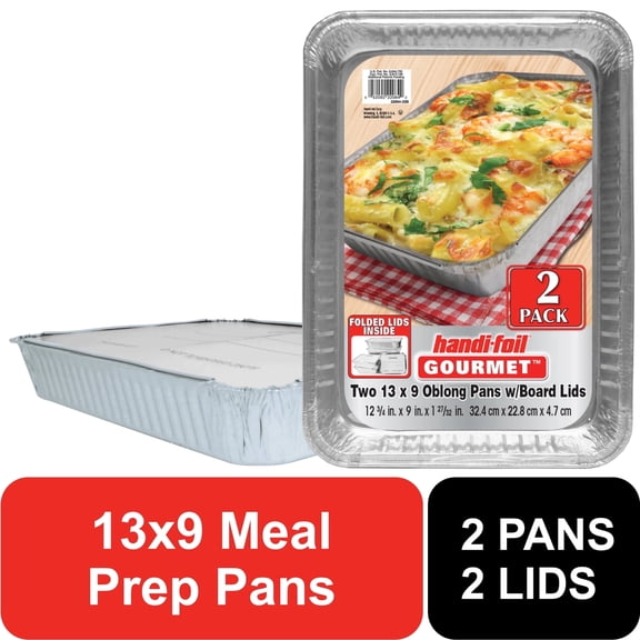 Handi-Foil Aluminum Meal Prep Pan with Folded Lids, 13 x 9 Inch, 2 Count