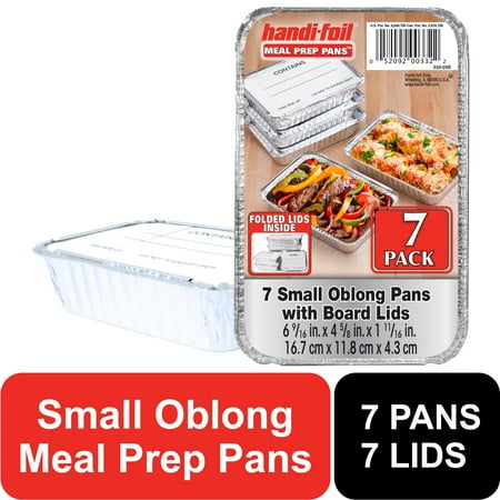Handi-Foil Aluminum Meal Prep Pan with Folded Lids, 6.6" x 4.6", (7 Pack)