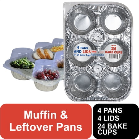 Handi-Foil 6 Cup Aluminum Muffin Pan with Liners and Lid (4 Pack)