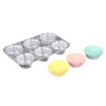 Handi-Foil Aluminum Muffin Pans with Lids and 24 Bake Cups, 9.6" L x 6.3" W x 1.3" D, Disposable