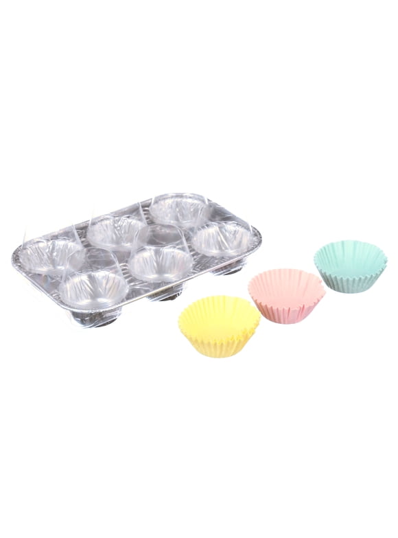 Handi-Foil Aluminum Muffin Pans with Lids and 24 Bake Cups, 9.6" L x 6.3" W x 1.3" D, Disposable