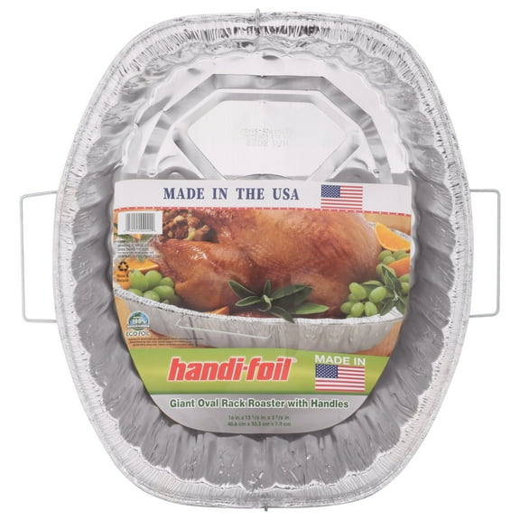 Handi-Foil Giant Oval Rack Roaster Foil Pan with Handles - 16" x 13.13" x 3.13"
