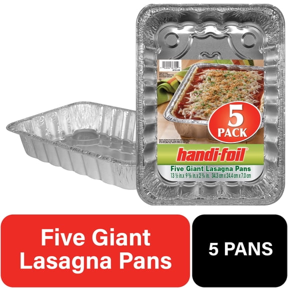 Handi-Foil 13.5" x 9.6" Giant Aluminum Lasagna Pan, 5 Count