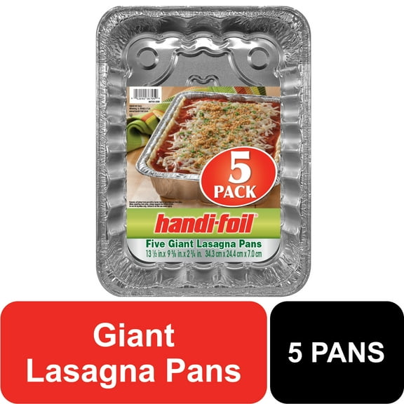 Handi-Foil 13.5" x 9.63" Giant Aluminum Lasagna Pan, 5 Count
