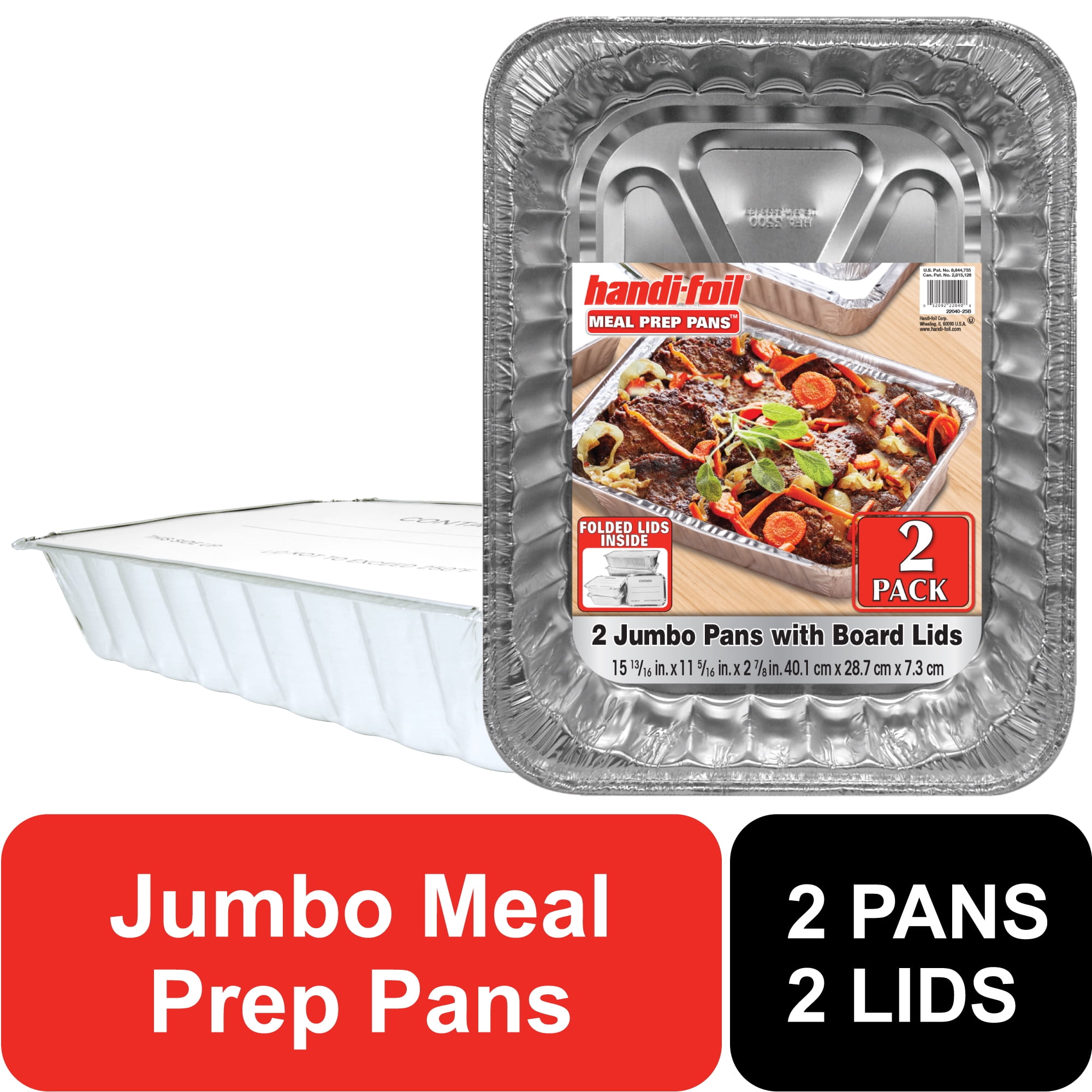 Handi-Foil Jumbo Aluminum Meal Prep Containers with Folded Lids, 2