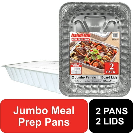 Handi-Foil Jumbo Aluminum Meal Prep Containers with Folded Lids, 2 Count