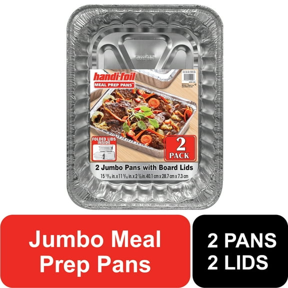 Handi-Foil Jumbo Aluminum Meal Prep Containers with Folded Lids, 2 Count