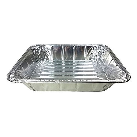 Handi-Foil Large Half 1/2 Size "Deep" Aluminum Foil Steam Table Extra-Heavy Duty Broiler Oven Baking Cooking Pan w/Built-In Absorbent Liner (Pack of 18)