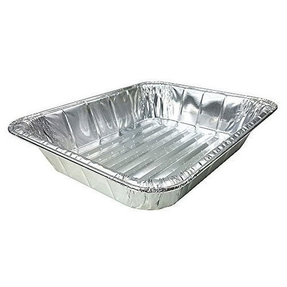 Handi-Foil Large Half 1/2 Size "Deep" Aluminum Foil Steam Table Extra-Heavy Duty Broiler Oven Baking Cooking Pan w/Built-In Absorbent Liner (Pack of 6)