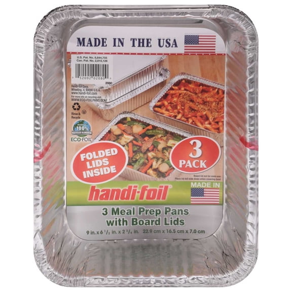 Handi-Foil Meal Prep Pans & Board Lids, 3 pk - 9" x 6.5" x 2.75"