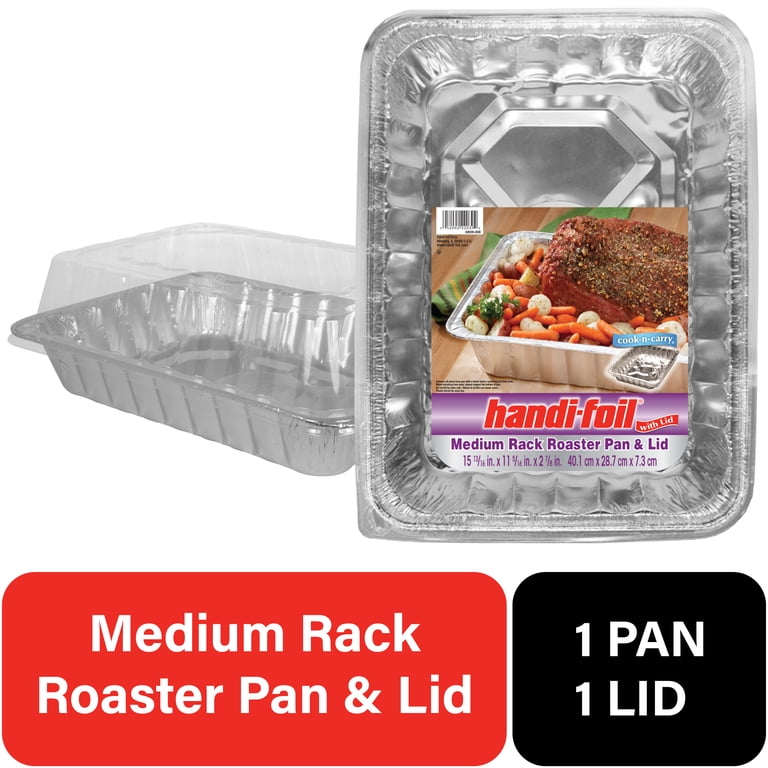 Handi-foil Large Aluminum Roaster Pan Medium with Dome Plastic Lid