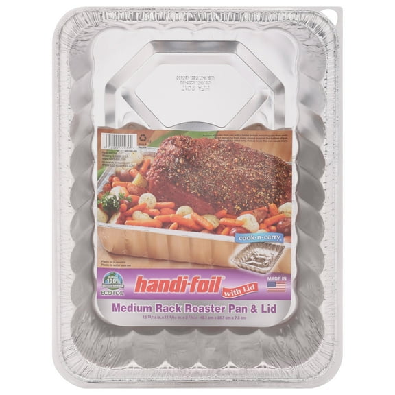 Handi-Foil Medium Rack Roaster Pan & Lid - 15.8" x 11.3" x 2.9"- Pack of 2