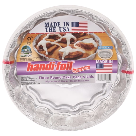 Handi-Foil Round Cake Pans & Lids, 3 pk - 8.5"
