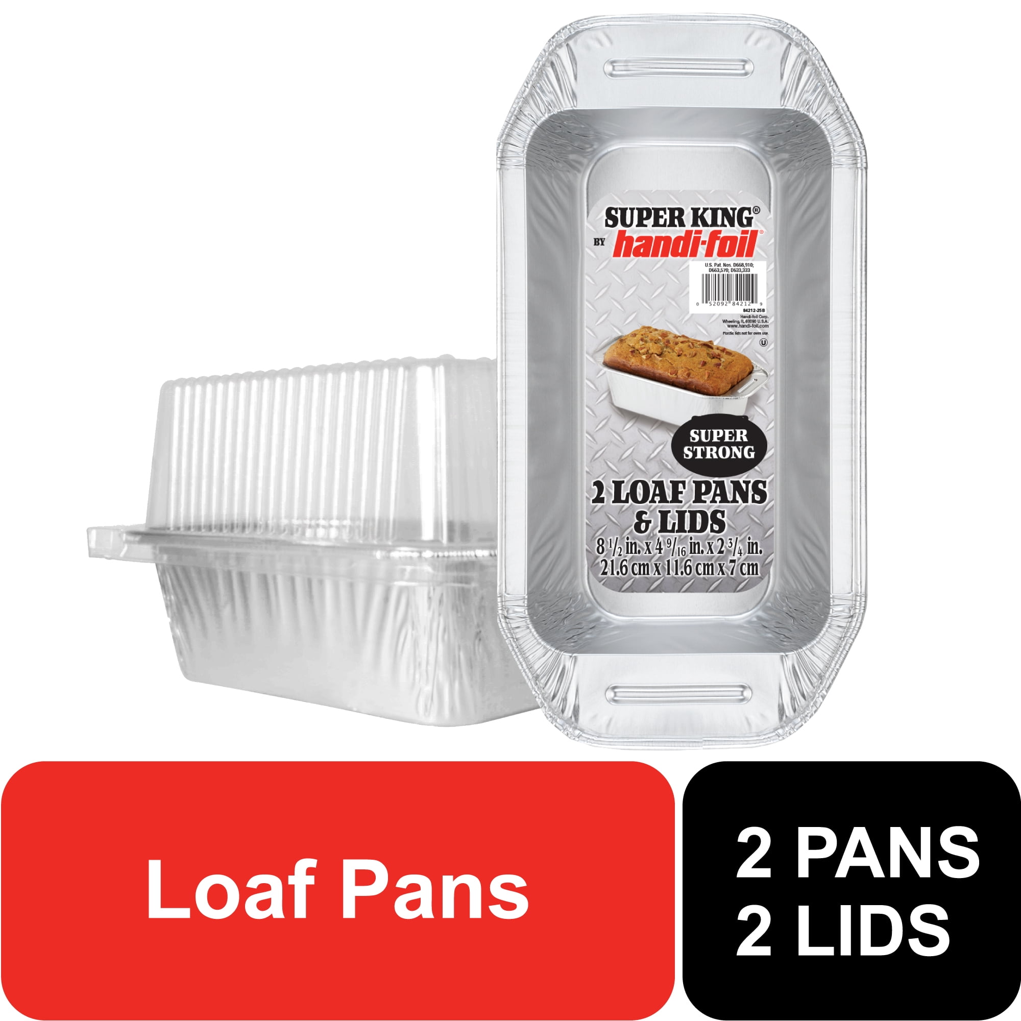 Handi-Foil 8.5" x 4.56" Super King Aluminum Foil Loaf Pan with Handles with Lid (2 Pack)