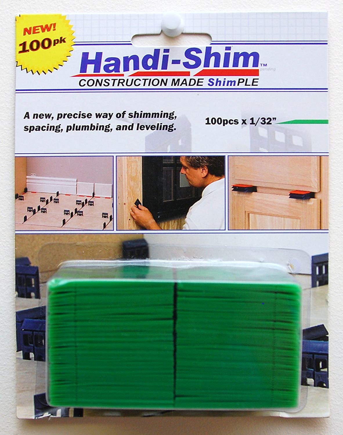HandiShim HS132100GR Plastic Construction Shims/Spacers, 100 Pack, 1/32Inch, Green