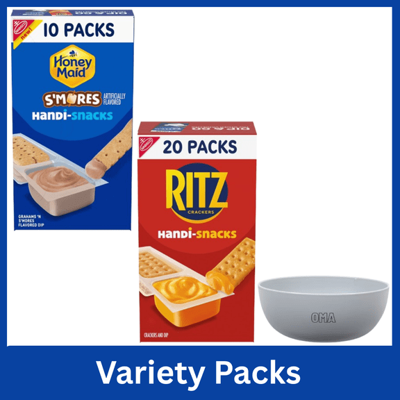 Handi-Snacks Sticks and Cream Two Compartment Snacks 10.5 oz & RITZ Crackers N Cheesy Dip 20 Snack Packs Bundle with Free Bowl by OMA