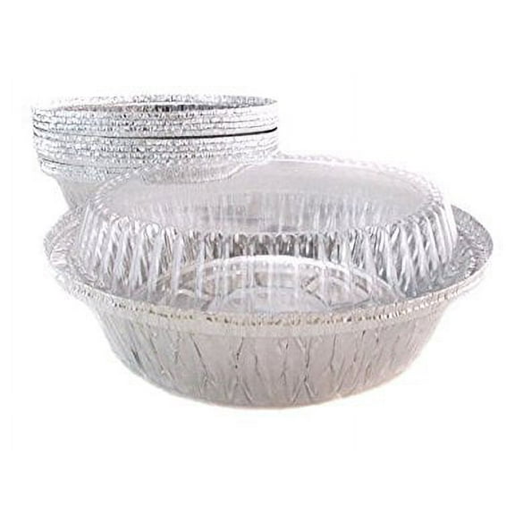 HandiFoil 7" TakeOut To-Go Restaurant Quality Leftover Meal Portion Food Round Disposable Aluminum Foil Pan sets with Plastic Dome Lids, 50 Count, 7 1/8"x 7 1/8" x 1 1/2" deep