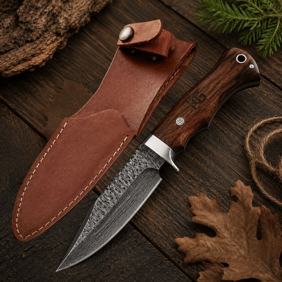 Handmade Damascus Fixed Blade Knife 8.75" For Hunting Camping Outdoor Predator Hunter HandiGo USA