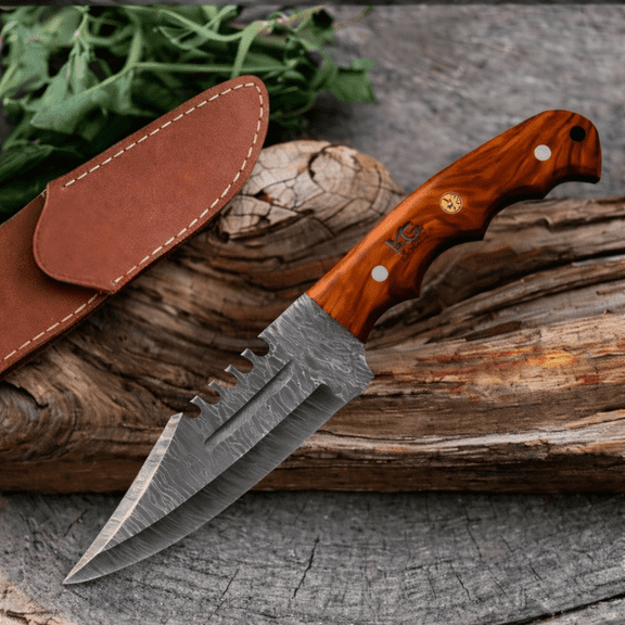 Handmade Damascus Fixed Blade Knife 8.75" For Hunting Camping Outdoor Predator Hunter HandiGo USA