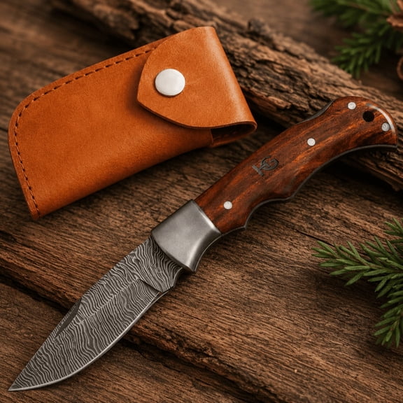 Damascus Hunting Knife 6.75" Folding Camping Outdoor Handmade Predator Hunter HandiGo USA