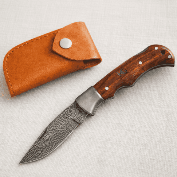 Damascus Hunting Knife 6.75" Folding Camping Outdoor Handmade Predator Hunter HandiGo USA