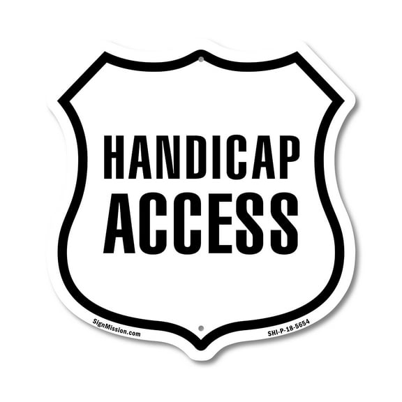 Handicap Access 12 inch X 12 inch Shield-Shaped Rust-Free Aluminum Metal Sign Weather Resistant Made in the USA