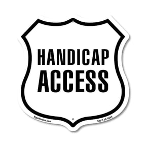 Handicap Access 12 inch X 12 inch Shield-Shaped Rust-Free Aluminum Metal Sign Weather Resistant Made in the USA