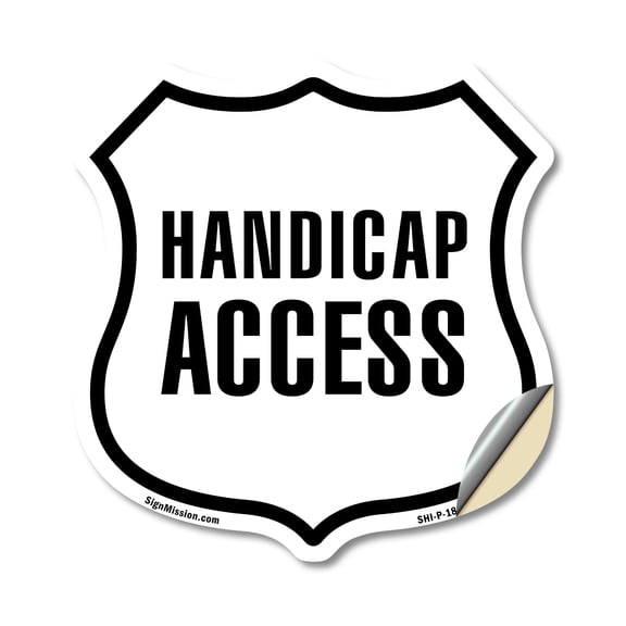 Handicap Access (5 Pack) 4 inch X 4 inch Shield Shaped Heavy Duty 3.2 mil Vinyl Decals Weather Resistant Made in the USA