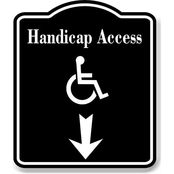 Handicap Access Down Arrow BLACK Aluminum Composite Sign, 8.5"x10"