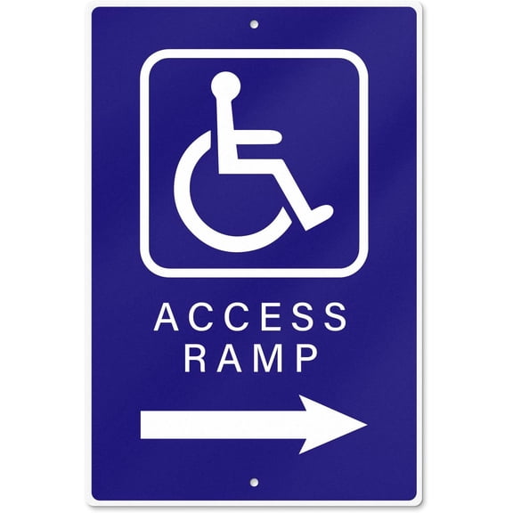 Handicap Access Ramp Sign, 8 x 12 Inch Aluminum, Waterproof Reflective Right Arrow Wheelchair Accessibility Sign