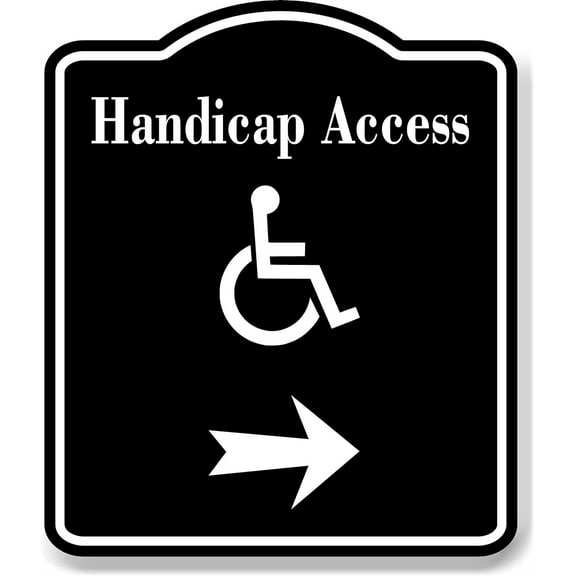 Handicap Access Right Arrow BLACK Aluminum Composite Sign, 15"x18"